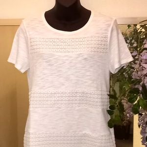 Chico's White Lace Inset  Knit Top